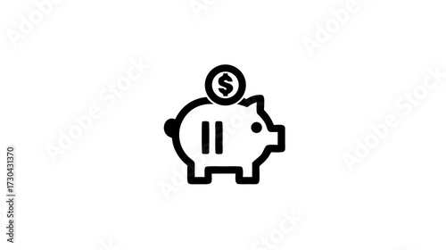 Financial savings concept: Piggy bank icon with a dollar coin and pause symbol, illustrating money management and investment halt.