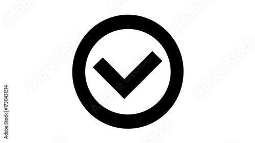 Black checkmark icon inside a circle on a white background, representing approval, validation, correctness, and completion