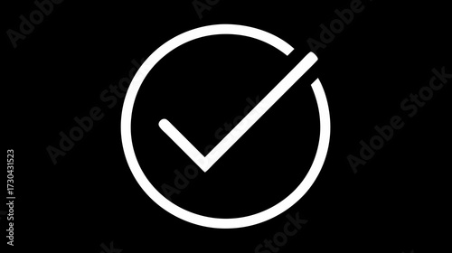 White checkmark icon in a circle on a black background, symbolizing approval, success, verification, completion, and correctness