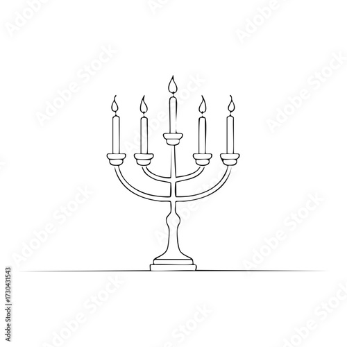 Line art of a candelabrum with five lit candles, a religious symbol.