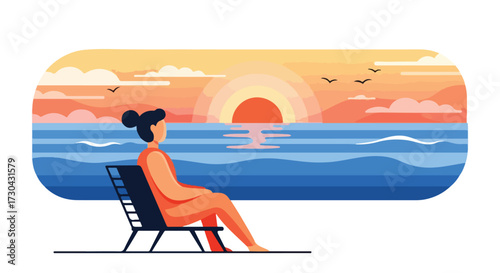Serene Sunset Solitude: A Woman's Coastal Retreat with Breathtaking Views and Peaceful Relaxation