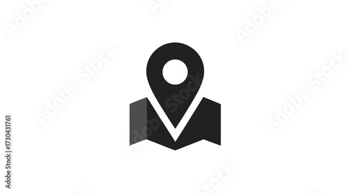Monochromatic geographic map marker with pointer icon on white background, ideal for location, travel, navigation, and destination apps