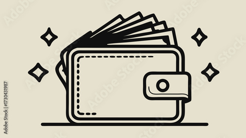 Financial success concept with a full wallet and money illustration, symbolizing wealth, savings, budget, and prosperity.