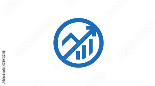 Blue growth icon with upward trending line graph and bar chart in a circle, symbolizing business success, financial data, and market analytics.