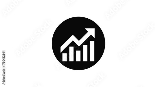 Growth chart icon, business success analytics, data performance vector illustration. Upward trend symbol for financial market or marketing strategy.