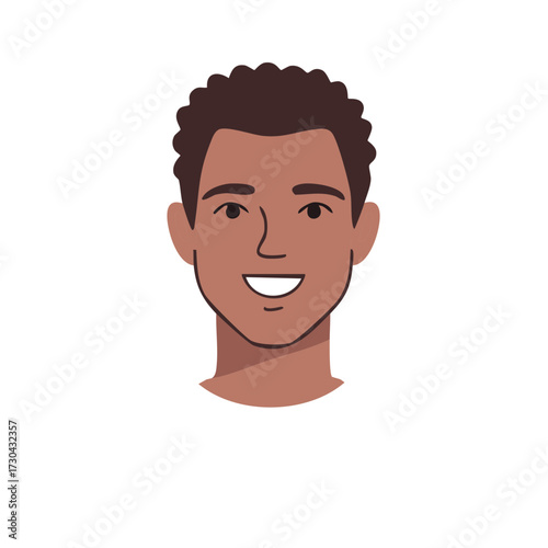 Young Adult with Dark Hair Smiling Illustration on White Background