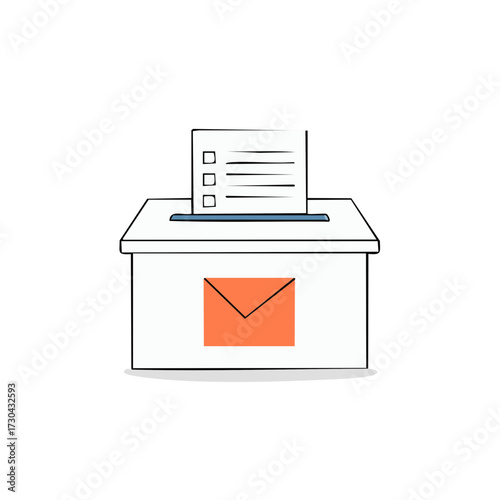 Ballot Box with Checklist and Envelope Illustration of Political Voting