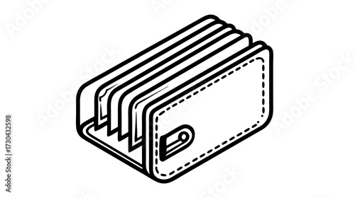 Minimalist line art icon of a card holder or slim wallet, perfect for credit cards and identification. Essential financial accessory concept.