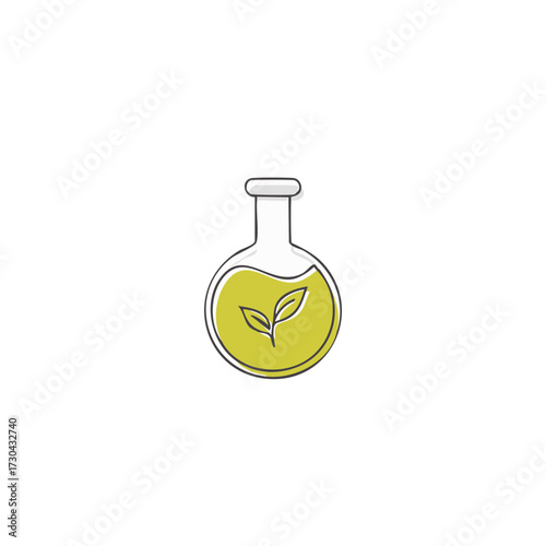 Laboratory flask with green liquid and plant sprout icon for science and nature research