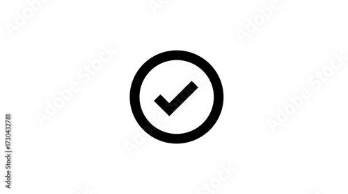 Black checkmark icon in a circle, isolated on white background. Symbol for approval, verification, completion, success, or correct choice.