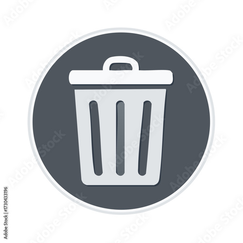 Trash can icon design, gray, in a circular shape for digital design