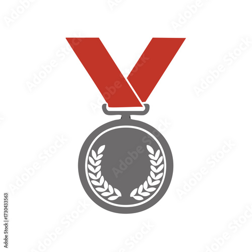 Simple Medal with Red Ribbon Achievement Honor Symbol Award