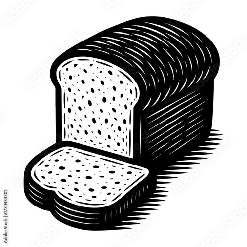 A close up of a slice of bread with a hole in it. The bread is white and the hole is in the middle. Vector. Silhouette illustration.