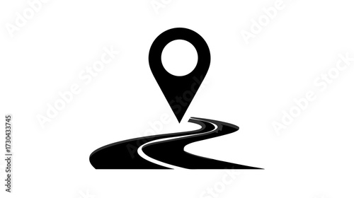 Navigation route map pin icon on winding road, illustrating travel, journey, destination, location, and planning concepts