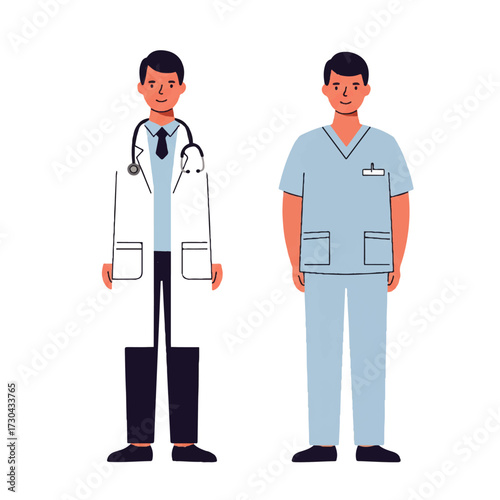 Male Doctor and Nurse Medical Professionals Standing Together.