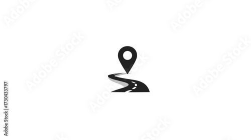 GPS navigation route icon with map pin marker on winding road symbol. Location and direction concept for travel planning.