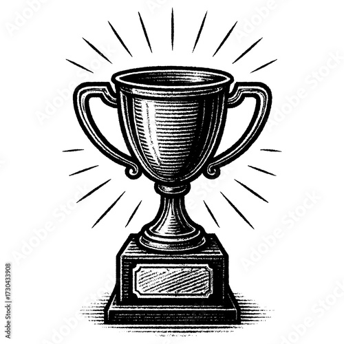 A black trophy cup with a gold rim sits on a white background. The trophy cup is the main focus of the image. Vector. Silhouette illustration.
