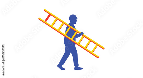 Construction Worker Silhouette Carrying Ladder, Symbolizing Progress and Ambition for Ascent and Success in Various Professional Endeavors