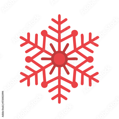 Bold Red Snowflake Illustration Isolated on White Background Winter Holiday Season
