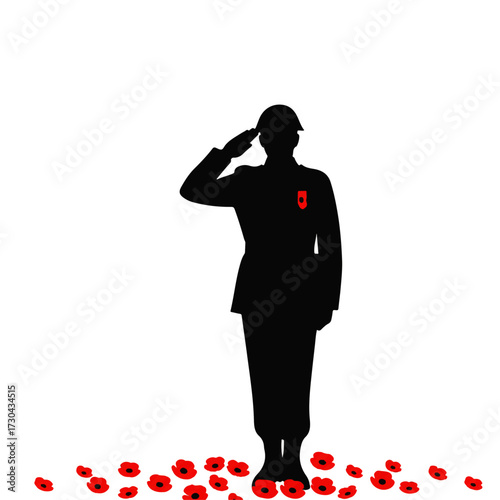 Soldier Saluting with Poppies for Remembrance Day.