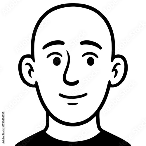 A man with a shaved head and a smile on his face. The image is black and white. Vector. Silhouette illustration.