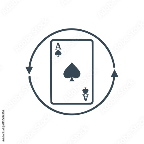Ace of Spades card, arrow circle, and abstract design