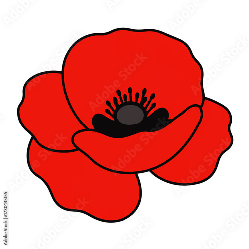 Vibrant Red Poppy Flower Illustration for Remembrance.