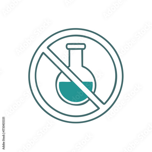 Prohibition of chemical substances: Outline of a beaker inside a circle with a line through it.