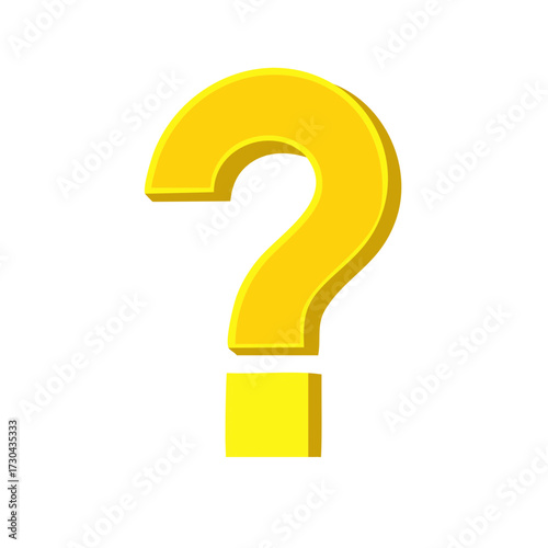 Bright Yellow 3D Question Mark Symbol Icon, Concept of Uncertainty and Inquiry