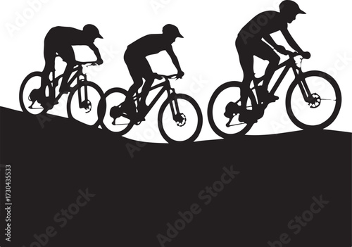 Cyclists race downhill in dynamic silhouette action