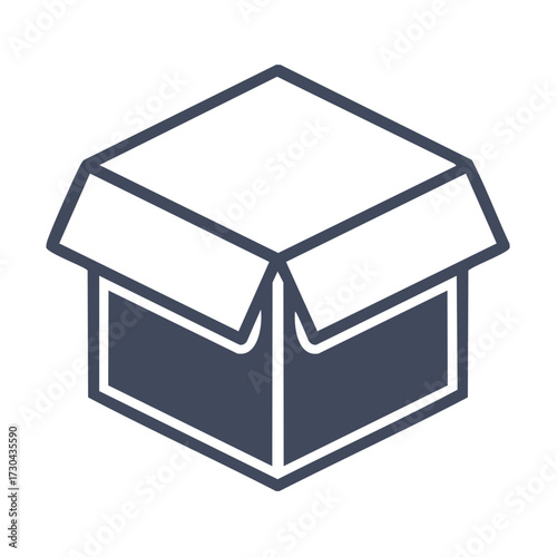 Open Cardboard Box Isometric View Simple Outline Graphic Design