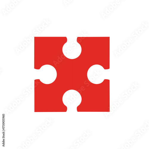 Vibrant red puzzle piece graphic representing problem solving connection and teamwork