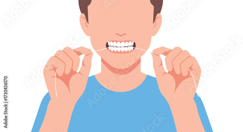 Anonymized person demonstrating the use of dental floss for optimal oral hygiene and teeth care routine for a healthy smile and fresh breath