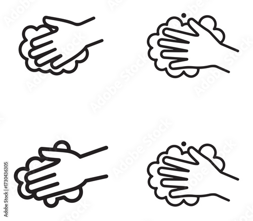 Set of hand washing icons in outline style isolated on white background silhouette