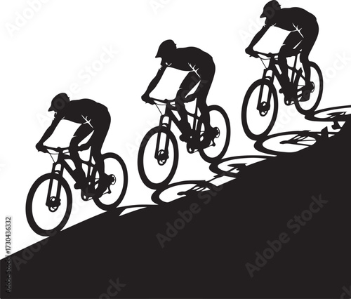 Dynamic cyclists descend hill, capturing speed and action