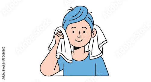 Cartoon illustration of a woman with a towel drying her face after a shower or skincare routine