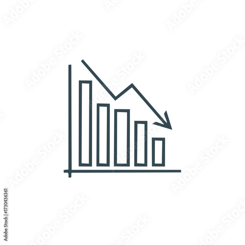 Simple line icon of a descending bar chart representing economic recession and loss