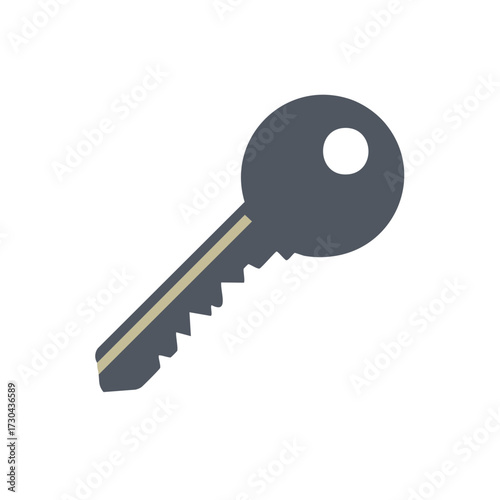 Single Gray Key Isolated Symbol Opening Lock Unlocking Safety Security