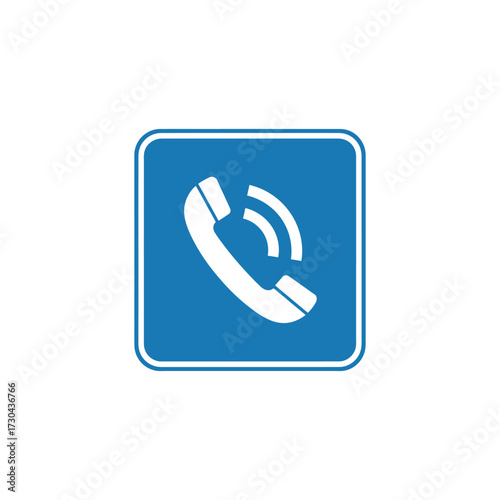 Telephone receiver in blue square signaling connection for communication on white backdrop, creating a simple and modern feel.