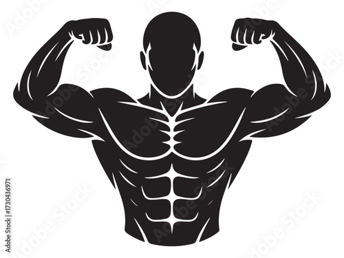 Silhouette of a muscular human body isolated on white background