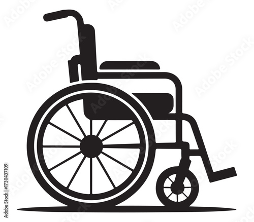 Silhouette of a person in a wheelchair isolated on white background