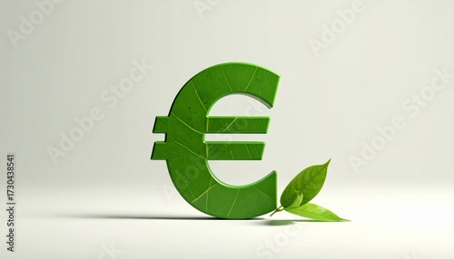 Green leaf-textured Euro symbol with eco theme on light background