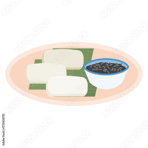 Vector illustration of "Tape Uli" (Indonesian pounded rice cake and sweet fermented rice)