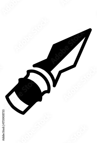Abstract traditional spear with a sharp tip. Stylized ancient spear, hand-held weapon. Simple traditional throwing spear.