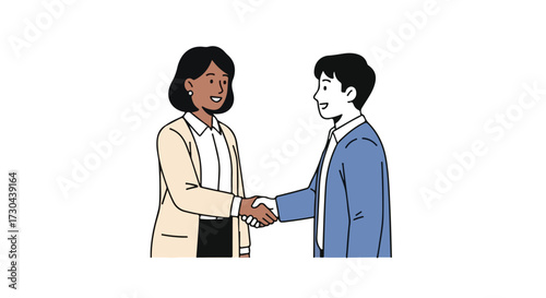 Business professionals sealing a partnership through a sincere handshake and warm smiles, emphasizing a strong commitment and alliance in a