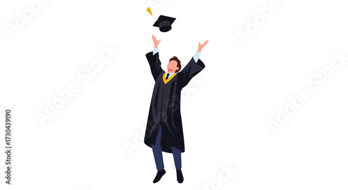 Triumphant graduate throwing cap in air symbolizing educational milestone and achievement reached through years of dedication and hard work