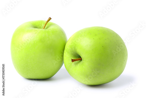 green apple two lined up. isolated on white background.