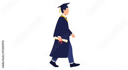 Illustration showcasing a graduate in cap and gown walking, symbolic of academic achievement and milestone reached after study culmination
