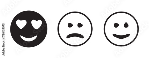 Black and white emoji outline set showing emotions