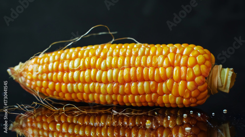 Corn cob on a reflective surface minimalist black background